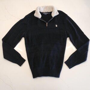 U.S. Polo Assn. Sz M Sweater Men's Navy Blue Quarter Zip Pullover Neck Trim Logo